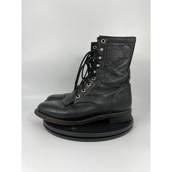 Justin Boots Shoes - Womens Justin Boots Kiltie Tassle Leather Western Boots Size 5 Black